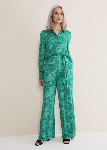 Phase Eight Hatty Wide Legs Trousers Green/Grey Australia | RZ9462013